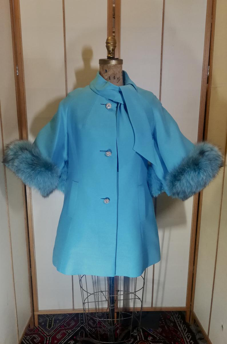 60s Mod Lilli Ann Cape Flare Bell Sleeve Turquoise Dyed Blue Aqua Norw LilliAnnFashions 60s Mod Lilli Ann Cape Flare Bell Sleeve Turquoise Dyed Blue Aqua Norw LilliAnnFashions