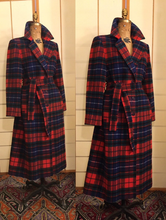 Load image into Gallery viewer, Vintage 70s Pure Wool Pendleton Red and Back Plaid Tartan Coat Belted Fit and Flare Career Fall Winter Evening
