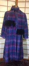 Load image into Gallery viewer, 70s 80s Mohair Plaid Purple Blue Pink Coat with Matching Scarf M/L