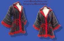 Load image into Gallery viewer, Red Columbian Peruvian Wool Hand Knit vintage Jacket Sweater 70’s Red Stripe Blanket Sweater
