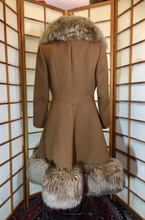 Load image into Gallery viewer, 60’s Caramel Lilli Ann Shearling Fit and Flare Princess Coat with Belt Clutch Purse Set Beaded