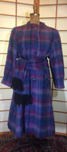 Load image into Gallery viewer, 70s 80s Mohair Plaid Purple Blue Pink Coat with Matching Scarf M/L