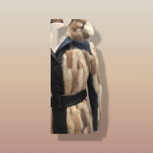 Load image into Gallery viewer, Mosaic mink and Leather in Cappuccino Cream and Chocolate Belted Patchwork Vintage 60’s Coat Jacket
