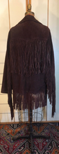 Load image into Gallery viewer, 70s Vintage Coat Jacket with Extra Long Dark Brown Suede Fringe Rare Modern Size Unisex Hendrix Studio 54 Southwestern Native Cowgirl Cowboy