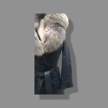 Load image into Gallery viewer, 70’s Spy Trench Leather Coat with Removable Shearling Collar Dark Blue