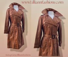 Load image into Gallery viewer, 70’s Vintage Leather Trench Spy Coat Montgomery Ward Tannery