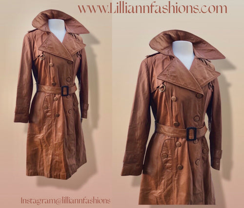 70’s Vintage Leather Trench Spy Coat Montgomery Ward Tannery