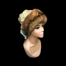 Load image into Gallery viewer, Reserved for Stef- Himalayan Hat of Sea Green Gold Embroidered Silk and Golden Sable Fur