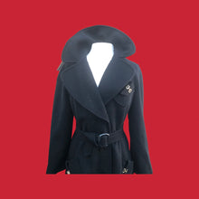 Load image into Gallery viewer, Neiman Marcus Wool Black Fitted Flare Coat Hardware