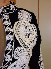 Load image into Gallery viewer, Vintage Women's Velvet Embroidered Jacket Top Intricate Black and White Top Exotic Ethnic