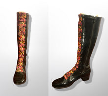 Load image into Gallery viewer, 60’s Vintage Boots Embroidered Vinyl Zip up Gogo Style Waterproof Boots Size 7/7.5
