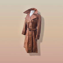 Load image into Gallery viewer, 70’s Vintage Leather Trench Spy Coat Montgomery Ward Tannery