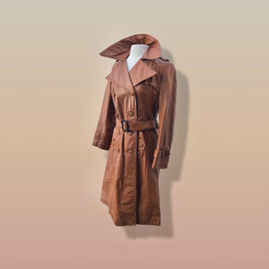 70’s Vintage Leather Trench Spy Coat Montgomery Ward Tannery