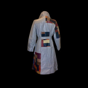 70’s Deadstock New Gray Leather Patchwork Trench Spy Coat Disco Studio 54