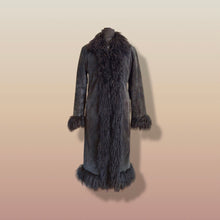 Load image into Gallery viewer, Penny Lane Boho Vintage Suede Black Curly Lamb Coat Made in Italy