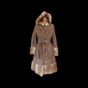 Suede Hooded Embroidered Ombré Fur Trim Penny Lane Coat