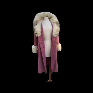 Pink Mauve Fox fur Trim 60s Coat