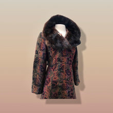 Load image into Gallery viewer, 60’s Vintage Coat Floral Tapestry Carpet Mink Collar Colorful