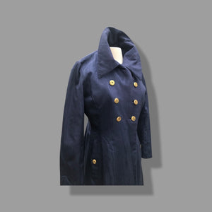 60’s Long Blue Trench Coat Full Length Double Breasted Waterproof Wood Design