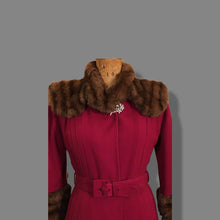 Load image into Gallery viewer, Vintage 40’s Coat Cranberry Red with Fur Trim and Wool