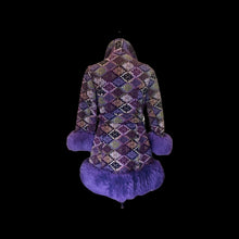 Load image into Gallery viewer, 60’s Purple Tapestry Carpet Coat Purple Shearling Mod Boho Penny Lane