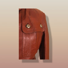 Load image into Gallery viewer, 70’s Butterscotch Leather Trench Coat with Gold Detail Made in Israel