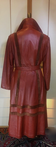 Women's Vintage Coat- 70s Red Leather Trench Brown Suede Inserts Fit Flare Avant Gard Sleek Soft Buttery Leather M/L