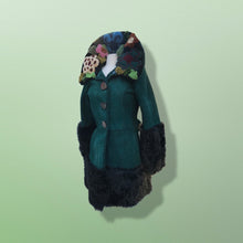 Load image into Gallery viewer, 2000’s Teal Green Blue Shearling Suede Lamb Karakul Swakara Floral Coat Victorian Penny Lane Boho