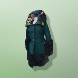 2000’s Teal Green Blue Shearling Suede Lamb Karakul Swakara Floral Coat Victorian Penny Lane Boho