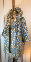 Load image into Gallery viewer, Woman's Vintage Coat-- 60s Blue Tapestry Swing Floral Carpet Brocade Wool Needlepoint Princess Pinup Mod Coat Spring Winter Fall