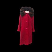 Load image into Gallery viewer, Red Wool Boucle Coat Mink Collar 60s Mad Men