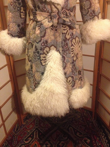 Sheep Shearling Carpet Tapestry Coat Penny Lane Genuine Shearling 60's 70's Coat Almost Famous Afghan Hippy Russian Princess Embroidered