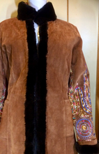 Load image into Gallery viewer, Colorful Embroidered Suede Ethnic Afghan Full Length Coat Leather M/L/XL Boho Hippy Penny Lane Almost Famous Warm Shearling