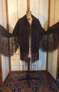 70s Vintage Coat Jacket with Extra Long Dark Brown Suede Fringe Rare Modern Size Unisex Hendrix Studio 54 Southwestern Native Cowgirl Cowboy