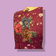 Load image into Gallery viewer, 70’s 80’s Vintage Bergundy Purple Chiffon High Low Floral Dress Tassle Extra Belt