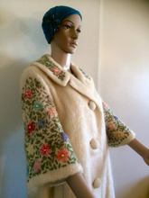 Load image into Gallery viewer, 50’s Swing Coat Mohair Embroidered Flowers Floral Cape Sleeve 3/4 Bell Sleeve