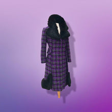 Load image into Gallery viewer, 60’s Purple Woven Wool Coat with Genuine Fur Peplum and Collar Plaid