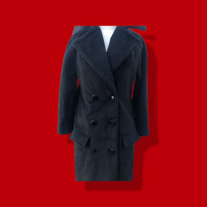 Black Lilli Ann Wool Double Breasted Basic Black Belt Coat