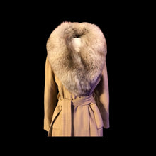 Load image into Gallery viewer, Camel Beige Tan Wrap Coat with Silver Fox Collar