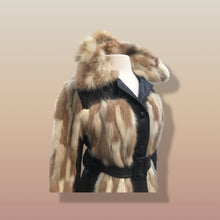 Load image into Gallery viewer, Mosaic mink and Leather in Cappuccino Cream and Chocolate Belted Patchwork Vintage 60’s Coat Jacket