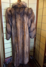 Load image into Gallery viewer, Full length Silver Fox Coat Size 8-10 Vintage Chubby 80's Style Coat with Spiral Sleeves