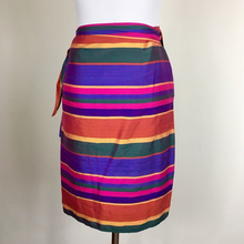 Load image into Gallery viewer, 90s Sarong Wrap Skirt Striped Raw Silk Rainbow Ralph Lauren Size US 8 M/L Ethnic Thai Asian Mod