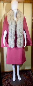 Lilli Ann Pink Cape Skirt Set/ Norwegian Fox Fur S/M Mod 60s