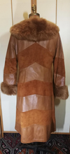 Load image into Gallery viewer, 70s Buttery Soft Kid Leather Brown Suede Chevron Shearling S/M Penny Lane Duster