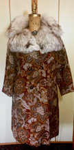 Load image into Gallery viewer, 60s Mod Tapestry Carpet Coat Swing Coat Double Breasted Large Norwegian Fox Fur M//L/XL