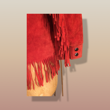 Load image into Gallery viewer, 70’s Red Thick Suede Fringe Coat Cowgirl Cowboy Southwestern Native American Style Boho Hippy