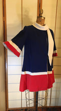 Load image into Gallery viewer, Vintage Women Lilli Ann Red White Blue 60s Mod Coat Wool Knit Attached Scarf Flexible Size