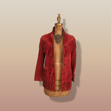 Load image into Gallery viewer, 70’s Red Thick Suede Fringe Coat Cowgirl Cowboy Southwestern Native American Style Boho Hippy