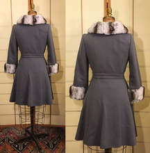 Load image into Gallery viewer, Vintage Coat Gray 60s Lilli Ann Wool with Soft Fur Trim, Classic Princess Style Fit Flare Career or Evening Out
