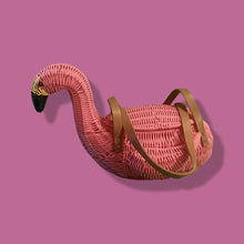 Load image into Gallery viewer, Flamingo Deadstock Wicker Coral Pink Weaved Bag with Leather Strap Basket Purse Picnic Basket